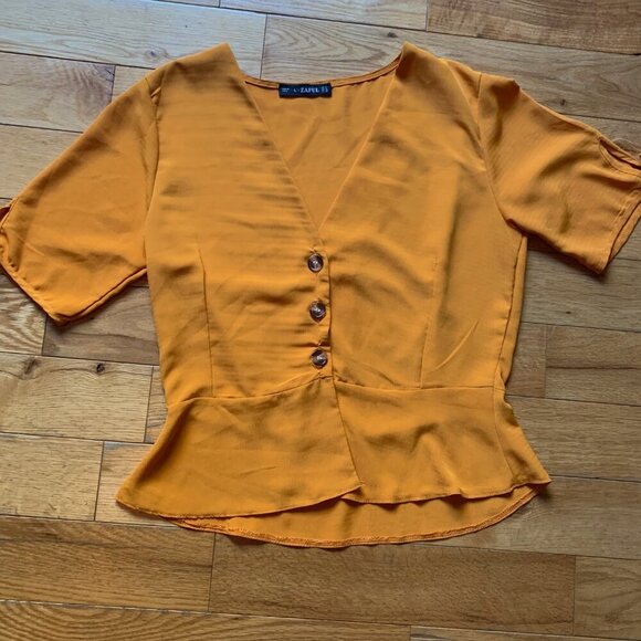 Zaful Mustard Peplum Blouse – Size L (US 6/UK 10/EU 38) - Picture 2 of 9